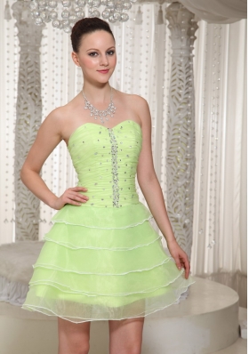 Layered Yellow Green Beaded Homecoming Dress Sweetheart