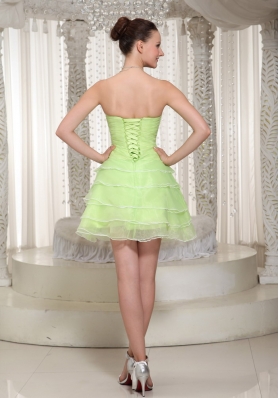 Layered Yellow Green Beaded Homecoming Dress Sweetheart