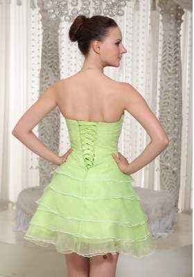 Layered Yellow Green Beaded Homecoming Dress Sweetheart