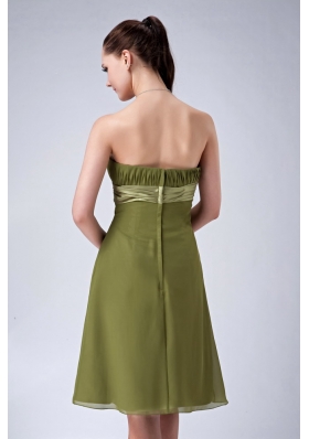 Olive Green Strapless Bridesmaid Dress Chiffon Knee-length