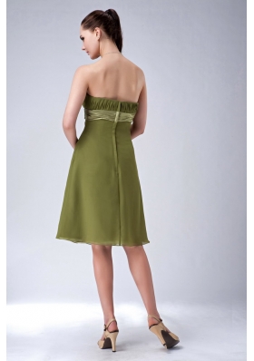 Olive Green Strapless Bridesmaid Dress Chiffon Knee-length