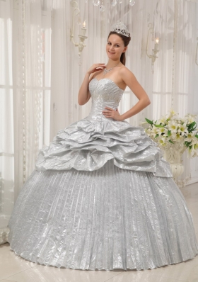 Pleated Silver Sweetheart Floor-length Strapless Quinceanera Dress