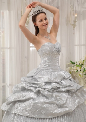 Pleated Silver Sweetheart Floor-length Strapless Quinceanera Dress