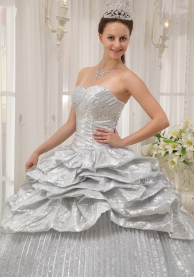 Pleated Silver Sweetheart Floor-length Strapless Quinceanera Dress