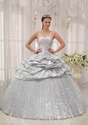 Pleated Silver Sweetheart Floor-length Strapless Quinceanera Dress