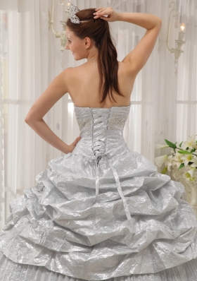 Pleated Silver Sweetheart Floor-length Strapless Quinceanera Dress