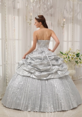 Pleated Silver Sweetheart Floor-length Strapless Quinceanera Dress