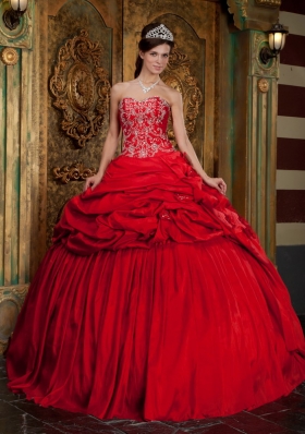 Red Ball Taffeta Beading Appliques Quinceanera Gown Dress