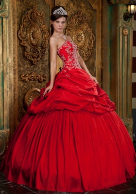 Red Ball Taffeta Beading Appliques Quinceanera Gown Dress