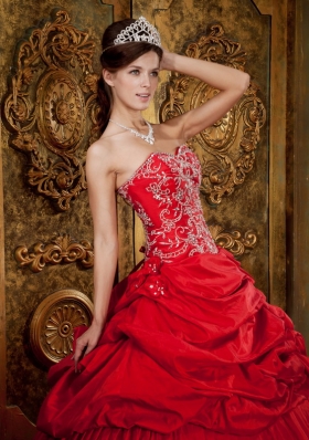 Red Ball Taffeta Beading Appliques Quinceanera Gown Dress