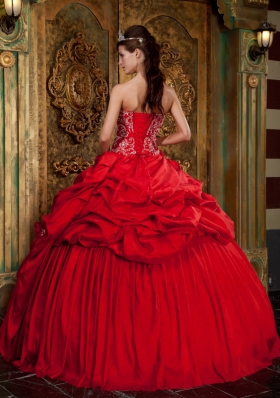 Red Ball Taffeta Beading Appliques Quinceanera Gown Dress