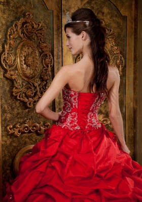 Red Ball Taffeta Beading Appliques Quinceanera Gown Dress