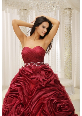 Rolling Flowers Burgundy A-line Sweetheart Quinceanera Dress