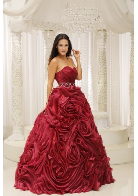 Rolling Flowers Burgundy A-line Sweetheart Quinceanera Dress