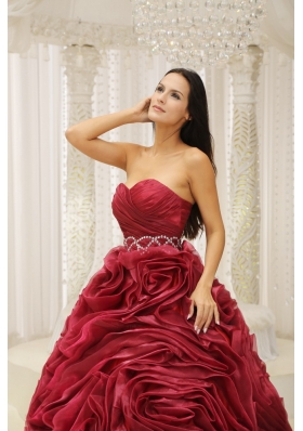 Rolling Flowers Burgundy A-line Sweetheart Quinceanera Dress