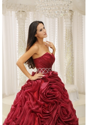 Rolling Flowers Burgundy A-line Sweetheart Quinceanera Dress