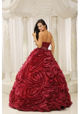 Rolling Flowers Burgundy A-line Sweetheart Quinceanera Dress