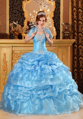 Aqua Blue Sweet 15 Quinceanera Dress Organza Ruffled