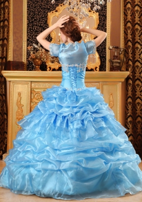 Aqua Blue Sweet 15 Quinceanera Dress Organza Ruffled