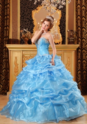 Aqua Blue Sweet 15 Quinceanera Dress Organza Ruffled