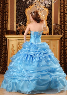 Aqua Blue Sweet 15 Quinceanera Dress Organza Ruffled