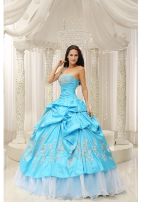 Aqua One Shoulder Appliques Quinceanera Dress Pick Ups