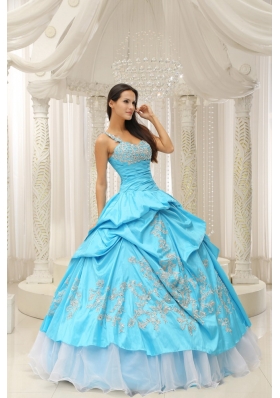 Aqua One Shoulder Appliques Quinceanera Dress Pick Ups