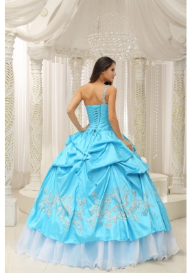 Aqua One Shoulder Appliques Quinceanera Dress Pick Ups