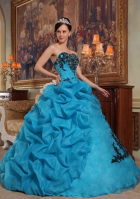 Teal Pick-ups Quinceanera Dress Organza Beading Strapless