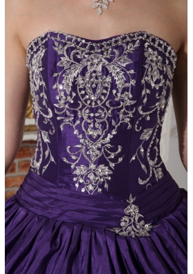 Strapless Purple Ruched Taffeta Embroidery Quinceanera Dress