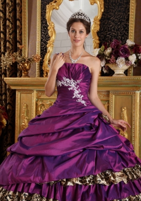 Leopard Purple Layered One Shoulder 15 Quinceanera Dress