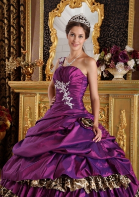 Leopard Purple Layered One Shoulder 15 Quinceanera Dress