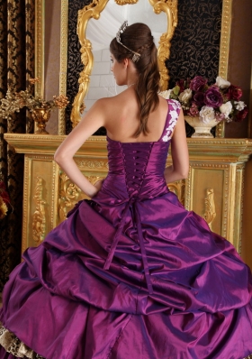 Leopard Purple Layered One Shoulder 15 Quinceanera Dress