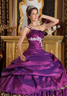 Leopard Purple Layered One Shoulder 15 Quinceanera Dress