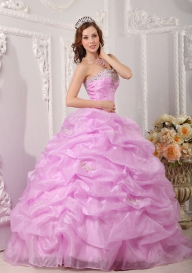 Lavender Strapless Pick Ups Organza Appliques Quinceanera Dress