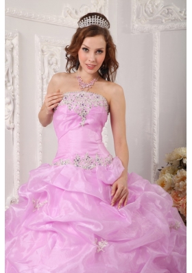 Lavender Strapless Pick Ups Organza Appliques Quinceanera Dress