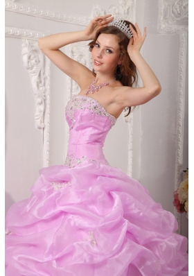 Lavender Strapless Pick Ups Organza Appliques Quinceanera Dress