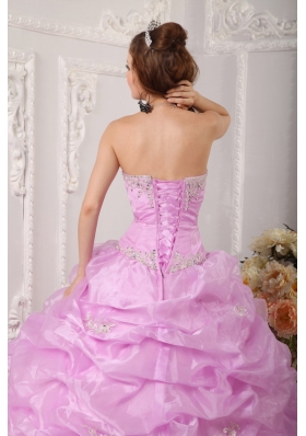 Lavender Strapless Pick Ups Organza Appliques Quinceanera Dress