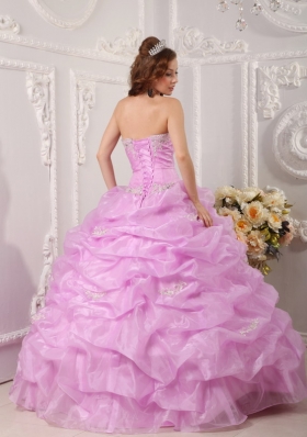 Lavender Strapless Pick Ups Organza Appliques Quinceanera Dress