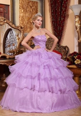 Lilac Ruffled Layers Beading Dress for Quinceanera