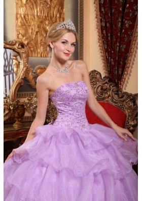 Lilac Ruffled Layers Beading Dress for Quinceanera