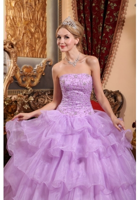 Lilac Ruffled Layers Beading Dress for Quinceanera