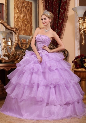 Lilac Ruffled Layers Beading Dress for Quinceanera