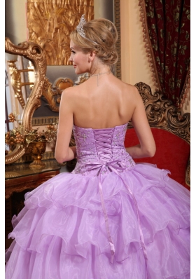 Lilac Ruffled Layers Beading Dress for Quinceanera