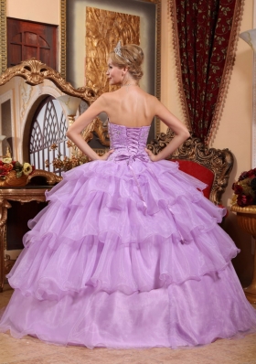 Lilac Ruffled Layers Beading Dress for Quinceanera