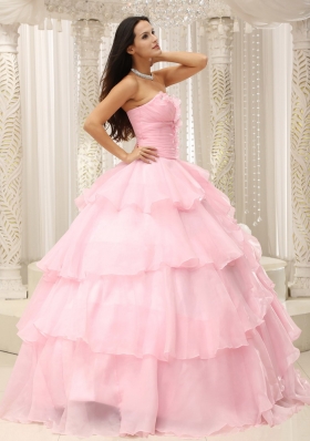 Baby Pink Ruched Hand Made for Quinceanera Dress