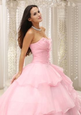 Baby Pink Ruched Hand Made for Quinceanera Dress