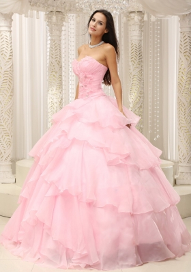 Baby Pink Ruched Hand Made for Quinceanera Dress