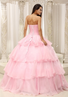 Baby Pink Ruched Hand Made for Quinceanera Dress