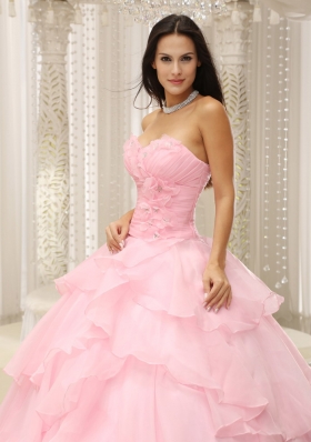 Baby Pink Ruched Hand Made for Quinceanera Dress